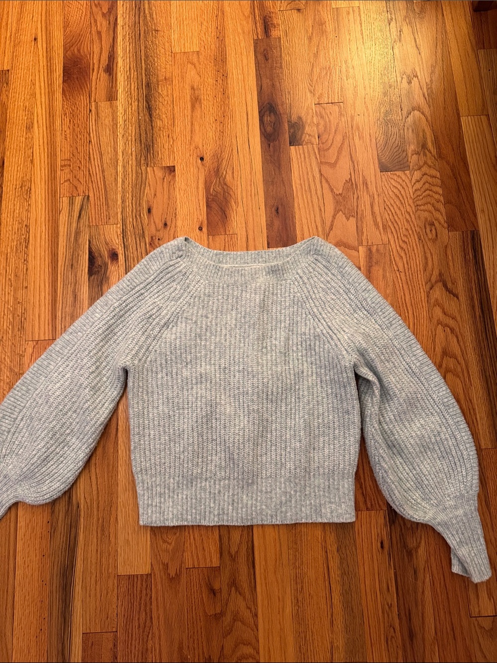 Cozy Light blue Ribbed Balloon-Sleeve Sweater